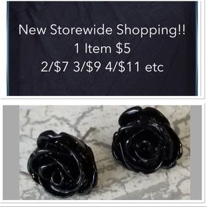 NEW 13mm Large Black Rose Flower Stud Earrings